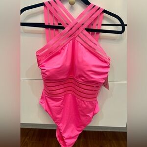 Gibson Latimet Pink Strappy One-Piece Swimsuit, size Small